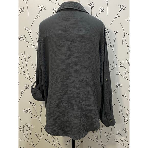 REVEROF Dark Gray Crinkle Gauze Collared Button Up LARGE 100% Cotton Minimalist - Picture 4 of 6
